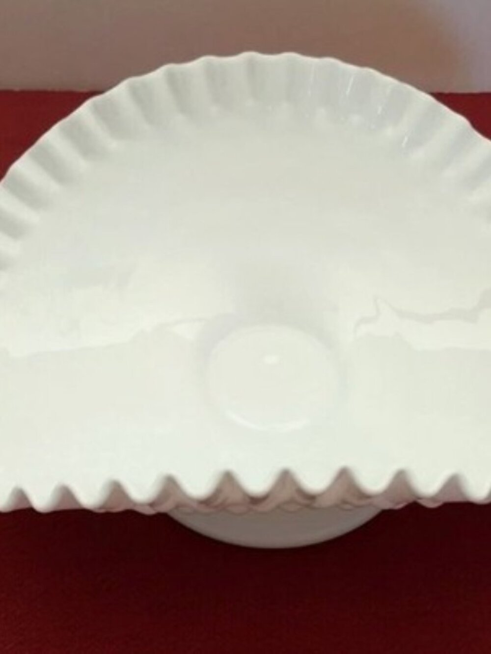 Fenton White Milk Glass Hobnail Banana / Fruit Bowl Fruit 12" Ruffled Edge